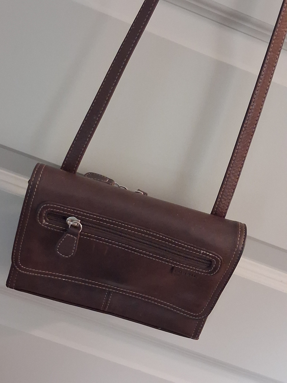 Vintage Fossil Brown Leather Crossbody Purse Wallet Womens